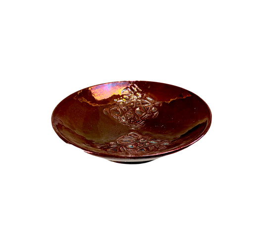 Copper Luster Glaze Bowl With Carved Design