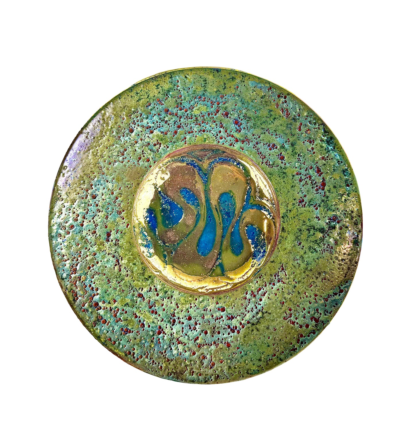 Blue and Gold Luster Swirl Bowl with Blue Exfoliated Crater Glaze Rim