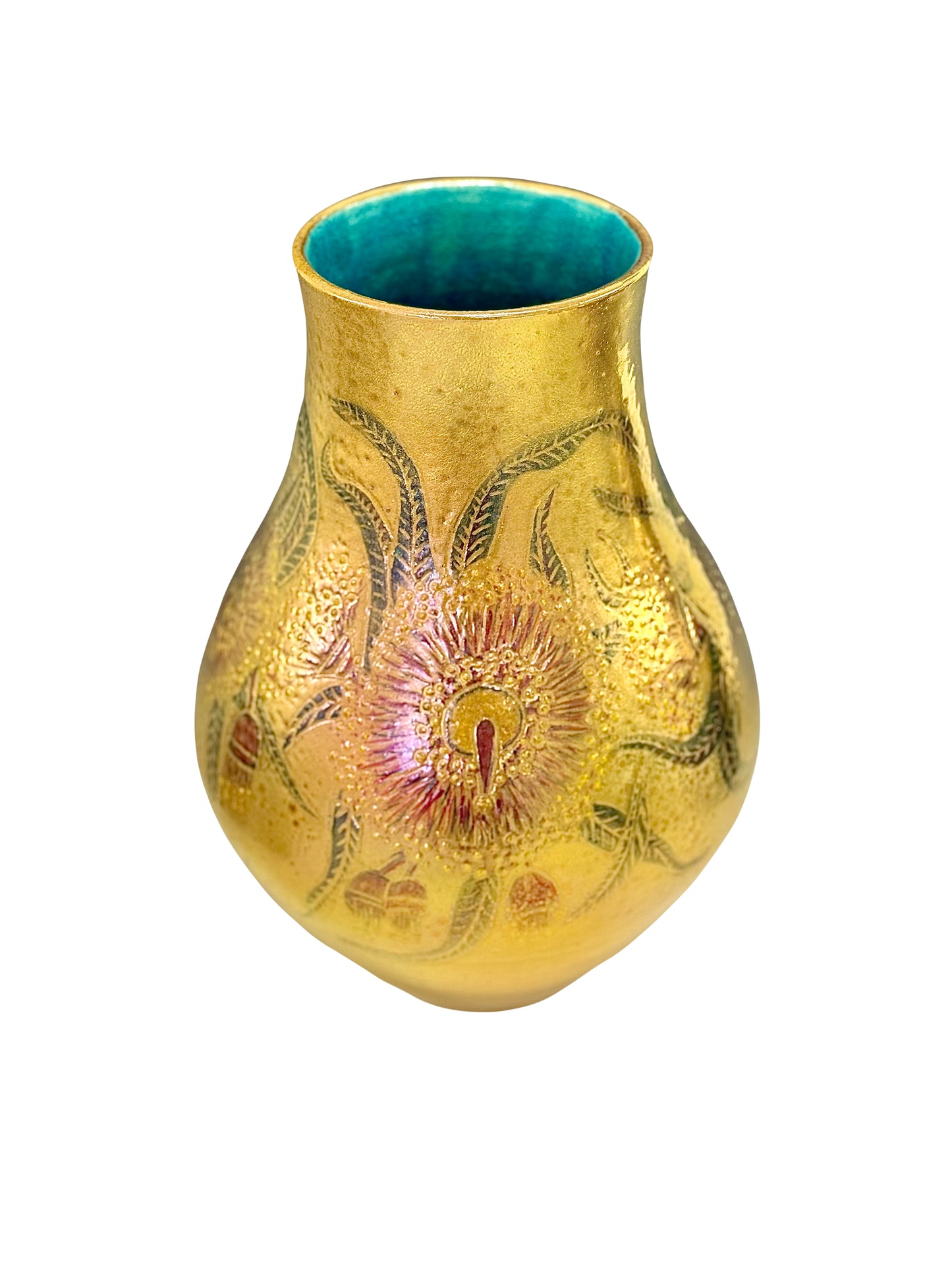 Gold Luster Glaze Vase with Eucalyptus Blossoms