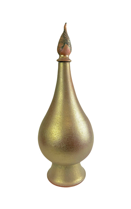 “Three Wishes” Genie Bottle with Phoenix Stopper and a Satin Matte Gold Glaze
