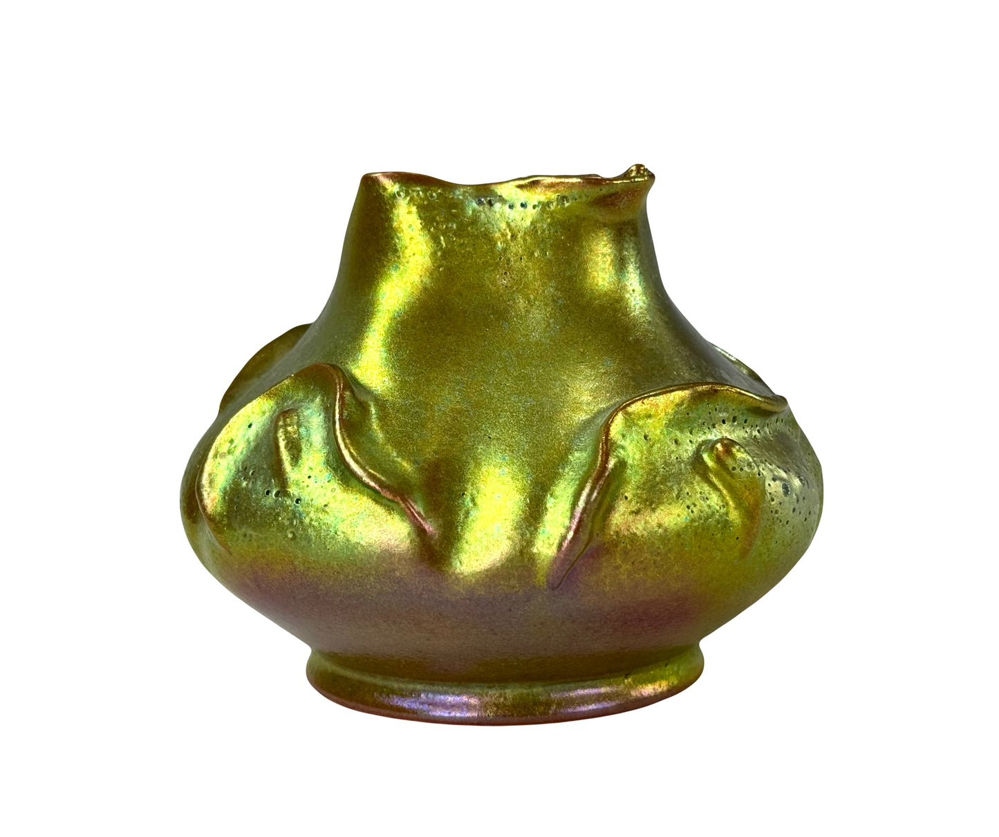 Silkin Green Luster Vase With Sculpted Flowers