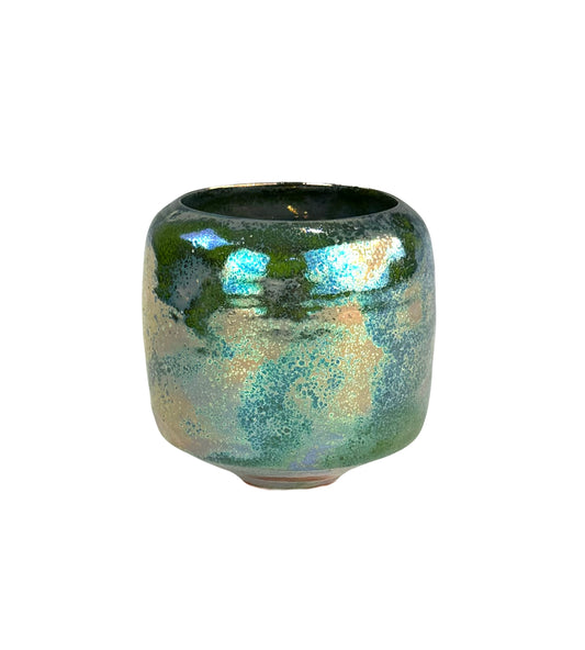 Green, Blue, and Gold Reticulated Luster Vase