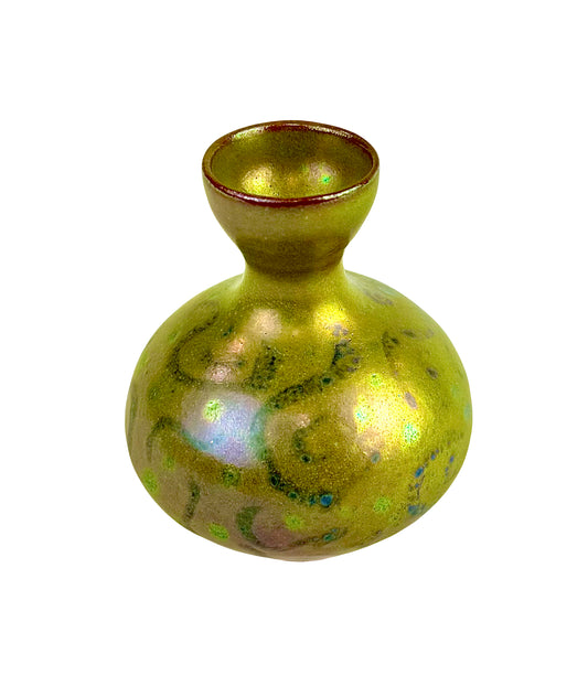 Chartreuse Satin Matte Luster Vase with Abstract Swirl Design
