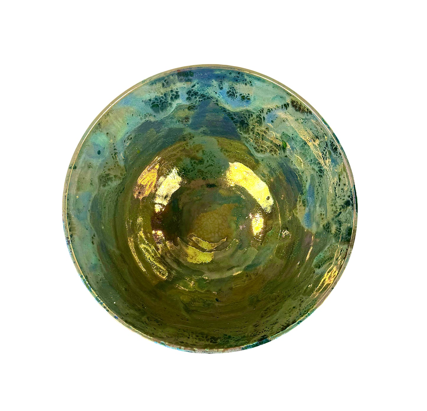 Gold and Blue Reticulated Luster Glaze Bowl