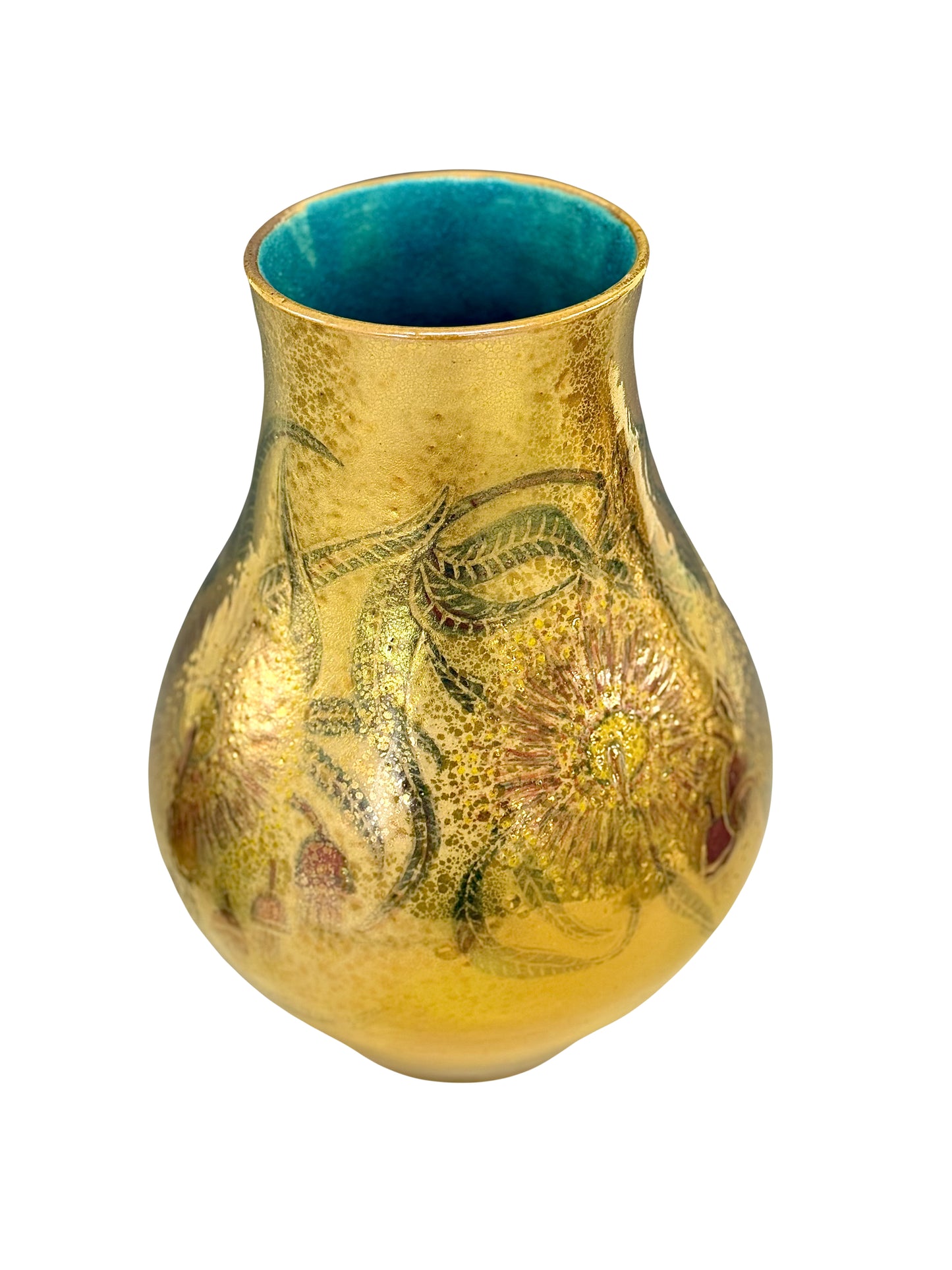 Gold Luster Glaze Vase with Eucalyptus Blossoms