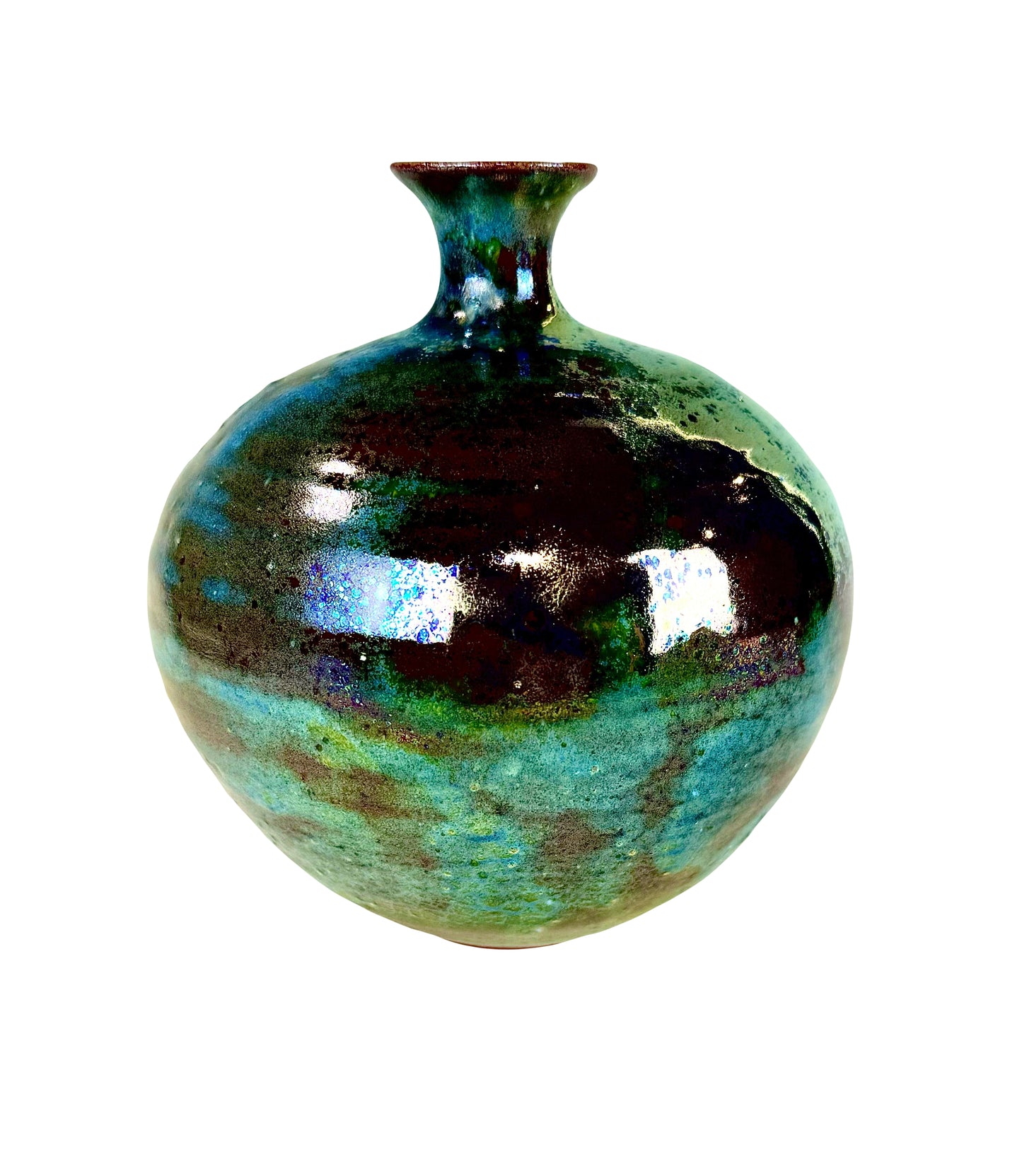 Blue, Green, and Brown Reticulated Luster Glaze Vase
