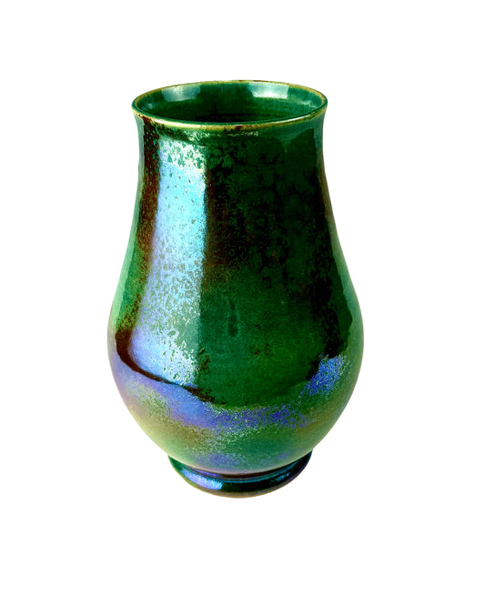 Green Reticulated Copper and Purple Luster Vase
