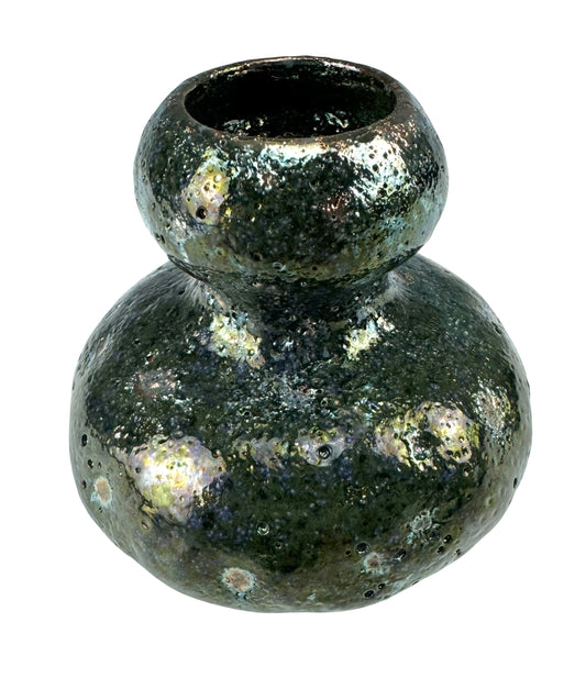 Dark Green and Gold Speckled Luster Vase