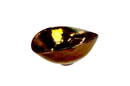 Copper Luster and Matte Grey Reticulated Glaze Bowl