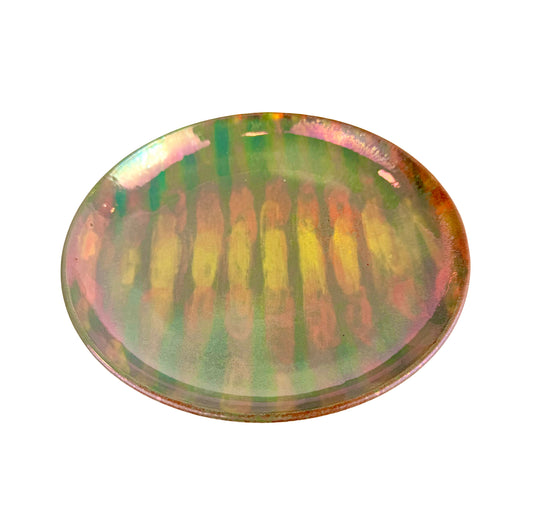 Gold Luster Glaze Shallow Bowl with Striped Colored Engobe Design