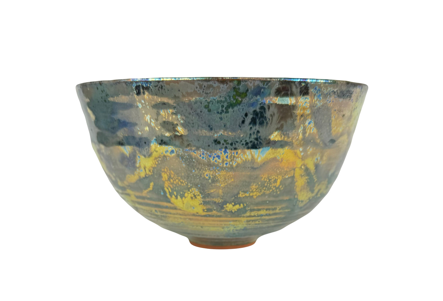 Gold and Blue Reticulated Luster Glaze Bowl
