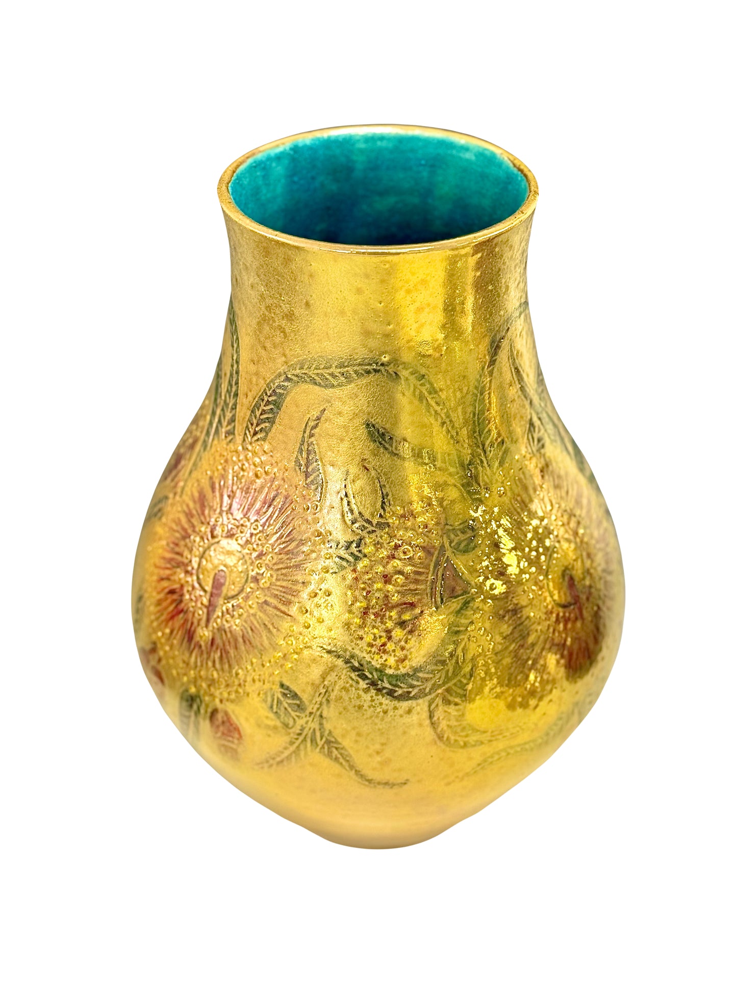 Gold Luster Glaze Vase with Eucalyptus Blossoms