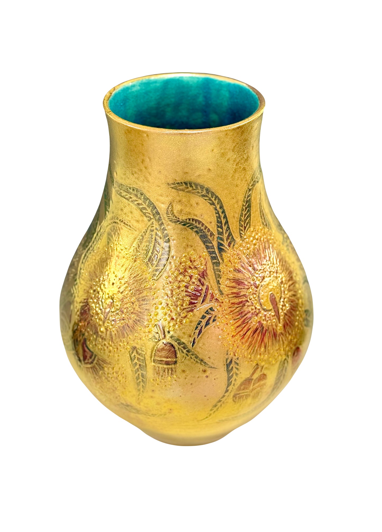 Gold Luster Glaze Vase with Eucalyptus Blossoms