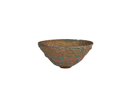 Gold, Orange and Turquoise Luster Frogskin Glaze Bowl