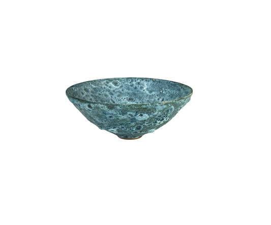 Light Matte Blue White and Gold Luster Crater Glaze Bowl
