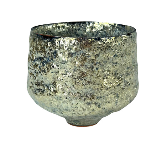 Gold and Silver Crater Glazed Bowl