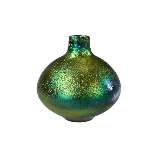 Green Blue Gold Luster Frogskin Glaze Vase