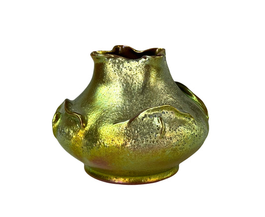 Silkin Green Luster Vase With Sculpted Flowers