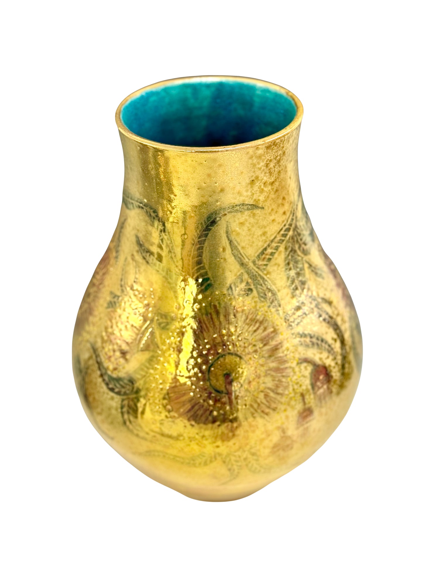 Gold Luster Glaze Vase with Eucalyptus Blossoms