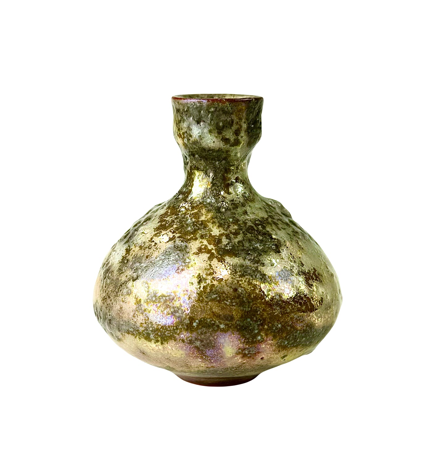 Green Grey Reticulated Crater Glaze Luster Vase