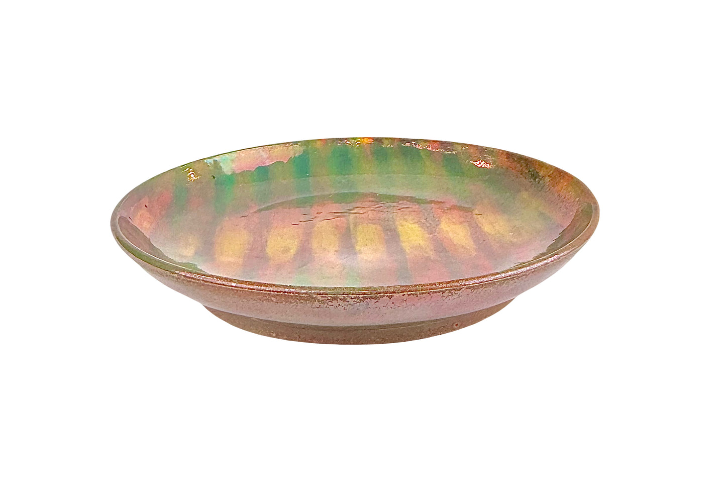 Gold Luster Glaze Shallow Bowl with Striped Colored Engobe Design