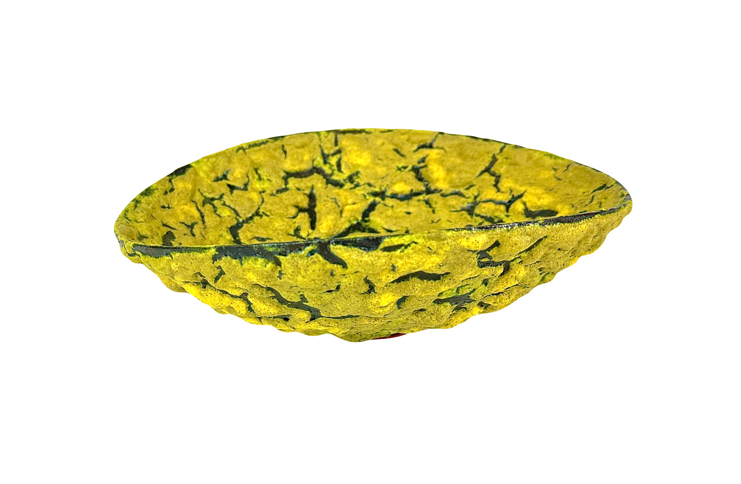 Matte Yellow Glaze Clam Bowel with Fissures