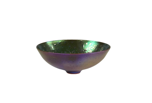 Purple and Green Luster Glaze Bowl with Abstract Sgraffito Design